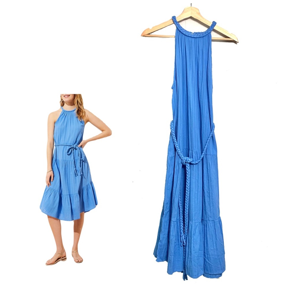 LOFT NWT Cobalt Blue Halter Braided-Waist Midi Dress